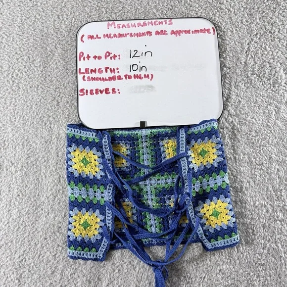 Zara Crochet Set Women Blue Yellow Small Granny Square Boho Festival Matching - Picture 7 of 16